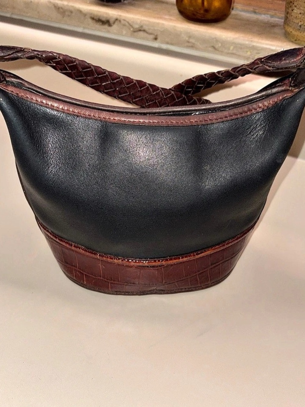 Vintage Brighton "Little Judy " Black & Brown Mini Bucket Bag